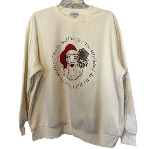 Wild Fox Cream Long Sleeve Crew Neck Pullover Sweatshirt «Ho Ho Ho Mistletoe" L